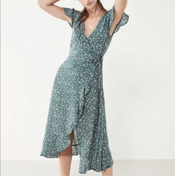 Urban Outfitters | Dresses | Urban Outfitters Green Floral Wrap Dress |  Poshmark
